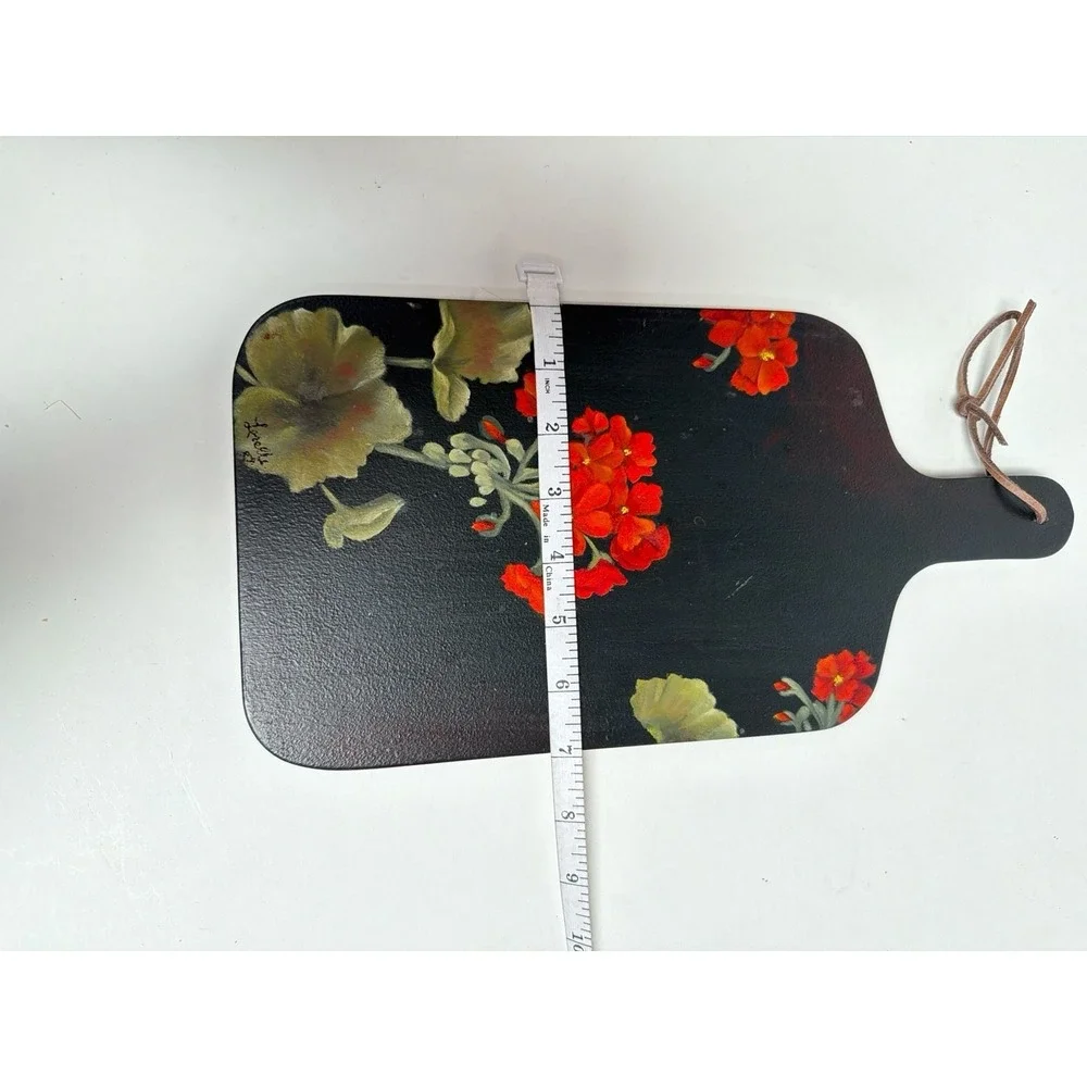 Vintage Hand-Painted‎ Geranium Floral Wooden Decorative Cutting Board by Lorelle